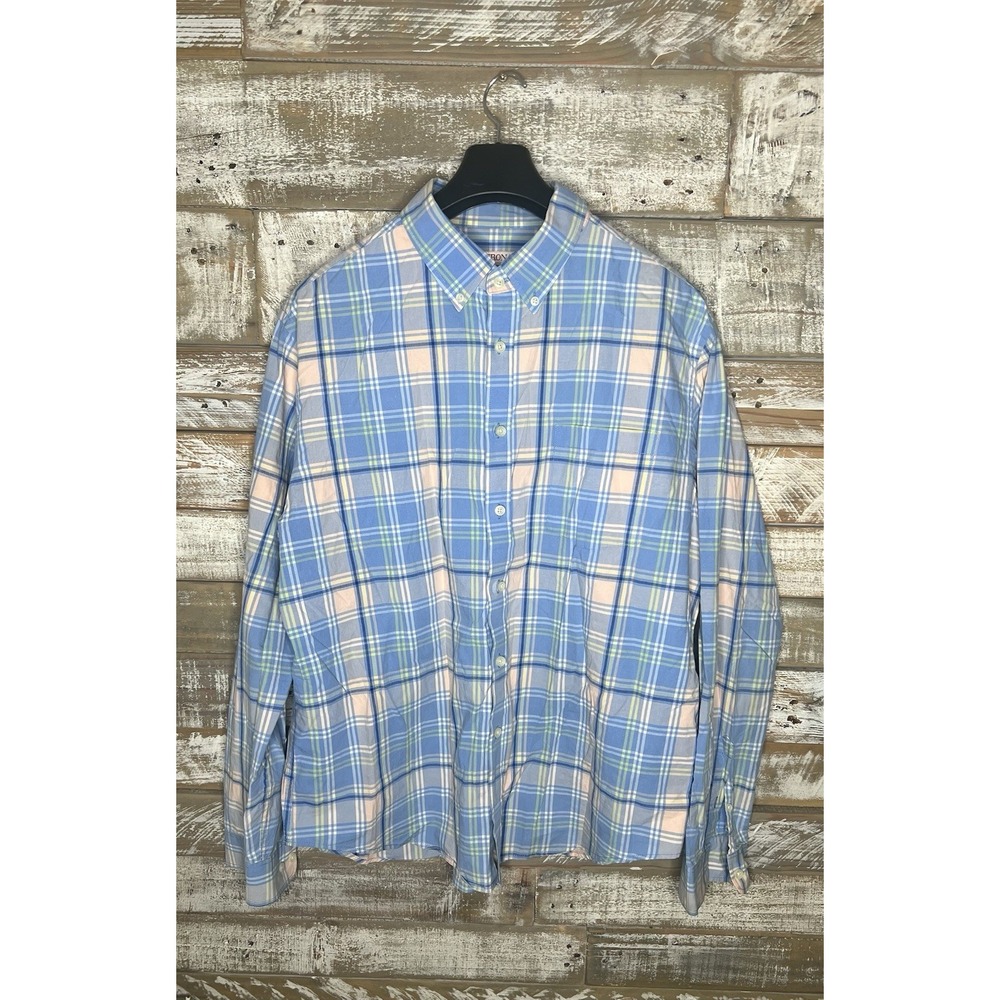 Merona Men's Size XL Blue Long Sleeve Plaid Button-Up Pocket Shirt